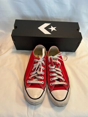 Converse Red and White Low Top Canvas Sneakers
